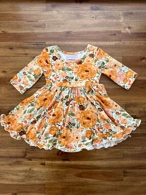 SweetHoney Girls Belle Bubble Harvest Meadows Dress 3T Floral Orange Ruffle Knit